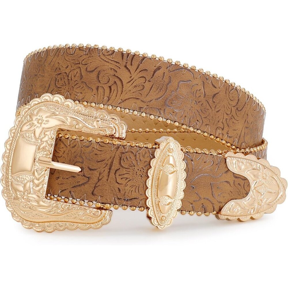 Women's Floral Print Western Belts Cowgirl Country Leather Belt Fashion Vintage
